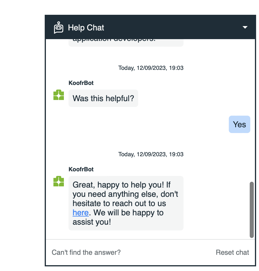 Koofr chatbot widget, conversation flow