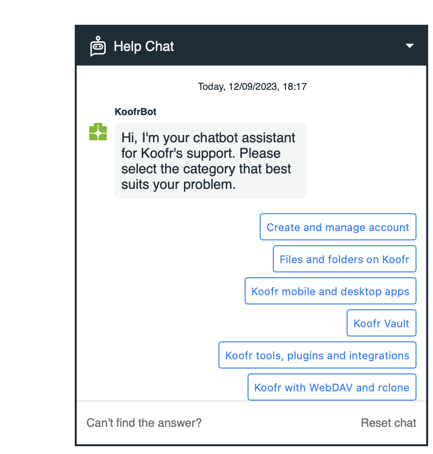 Koofr chatbot widget